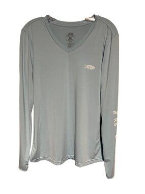 American Fishing Tackle Co Mens Blue V Neck Long Sleeve Fishing Shirt Size M